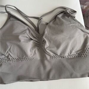 HALARA Gray Seamless Bra with Lattice Trim